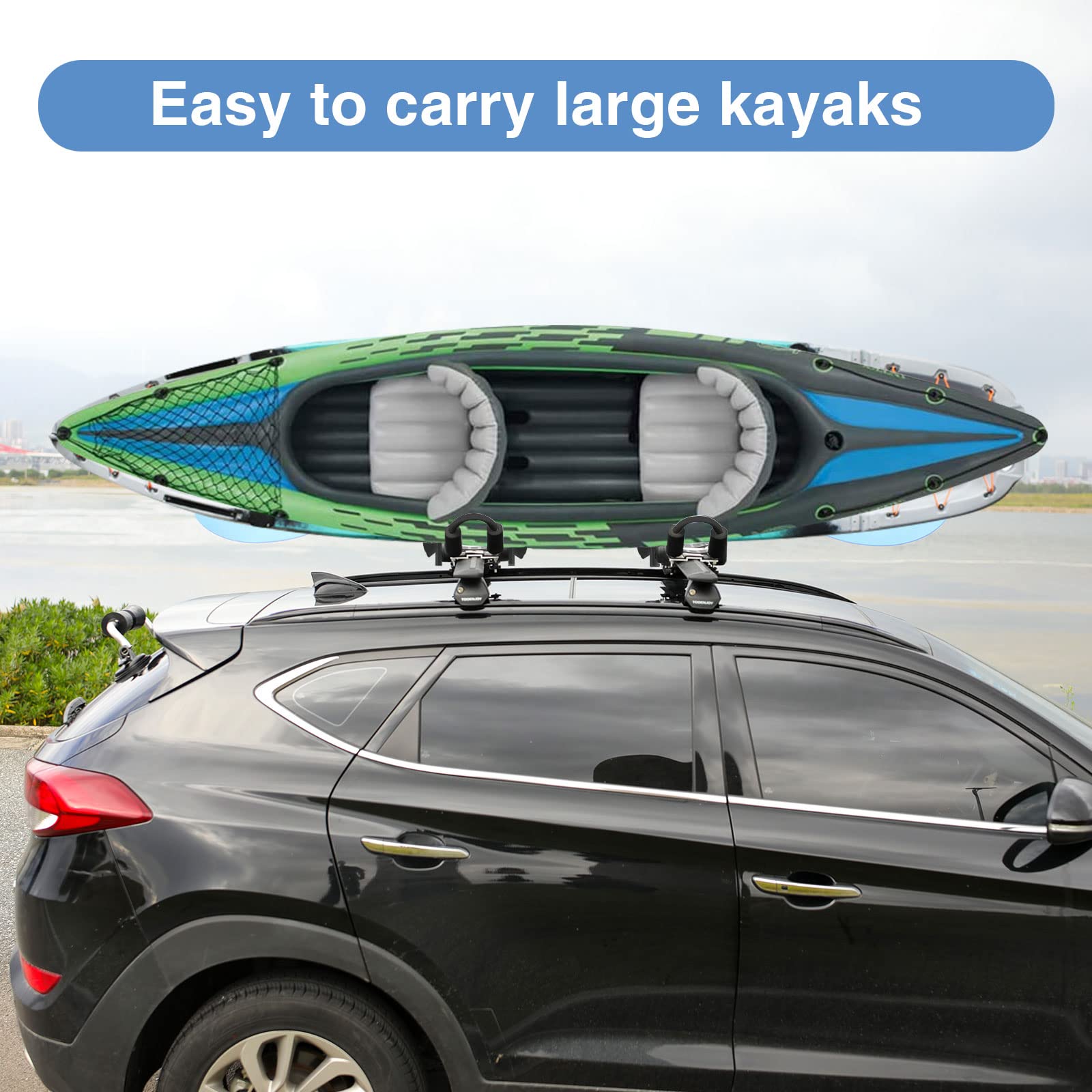 XGeek J-Style Kayak Roof Rack - Universal SUV/Car/Truck Mount for Kayaks, Surfboards, Canoes & Ski Boards | Foldable & Durable Water Sports Rack for Easy Transport & Outdoor Adventures
