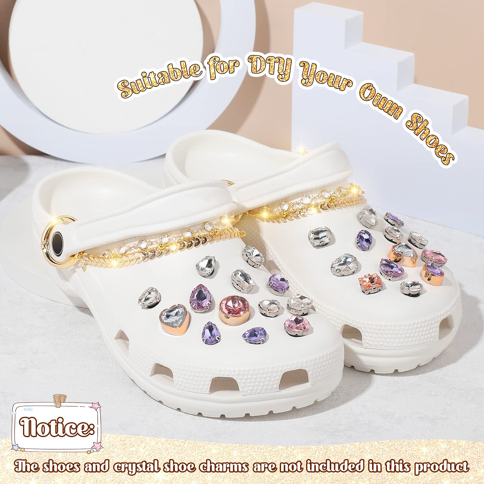 2 Pairs Handmade Shoe Charms Chains - Glitter Alloy Shoe Accessories with Buckle Clasps, Shiny Faux Jewelry Decor for DIY Crafts - Perfect for Sneaker Customization, Gift Making & Fashion Accessories