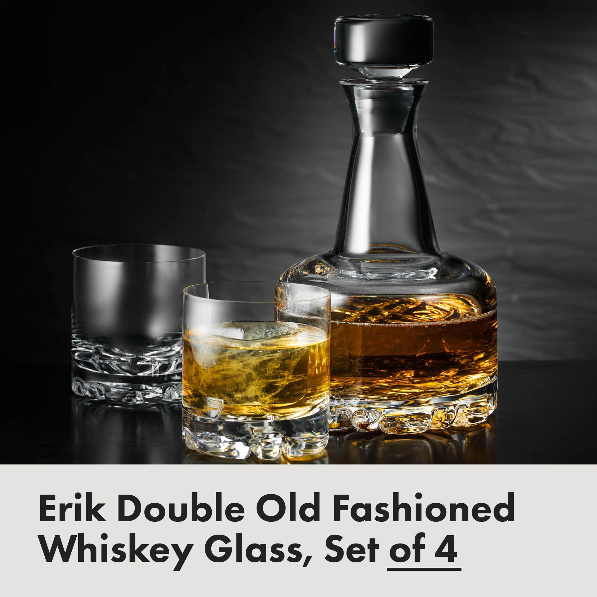 Orrefors Erik Double Old Fashioned Glasses Set of 4 - 12 oz Heavy Base Whiskey Glasses for Bourbon, Gin, Cocktails & Margaritas - Minimalist Barware, Dishwasher Safe - Perfect for Home Bars, Parties & Gifts