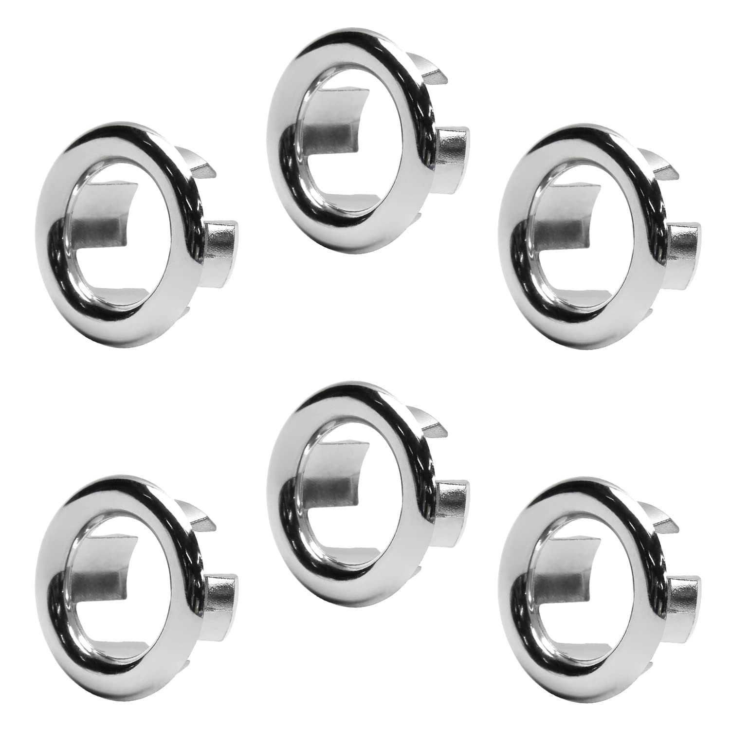 MroMax 6 Pack Silver Sink Overflow Cover Ring - Bathroom & Kitchen Sink Basin Trim, Round Hole Insert, Hollow Ring Caps for Home & Hotel Use - Perfect for Leak Prevention & Drain Protection in Bathrooms, Kitchens & Commercial Spaces