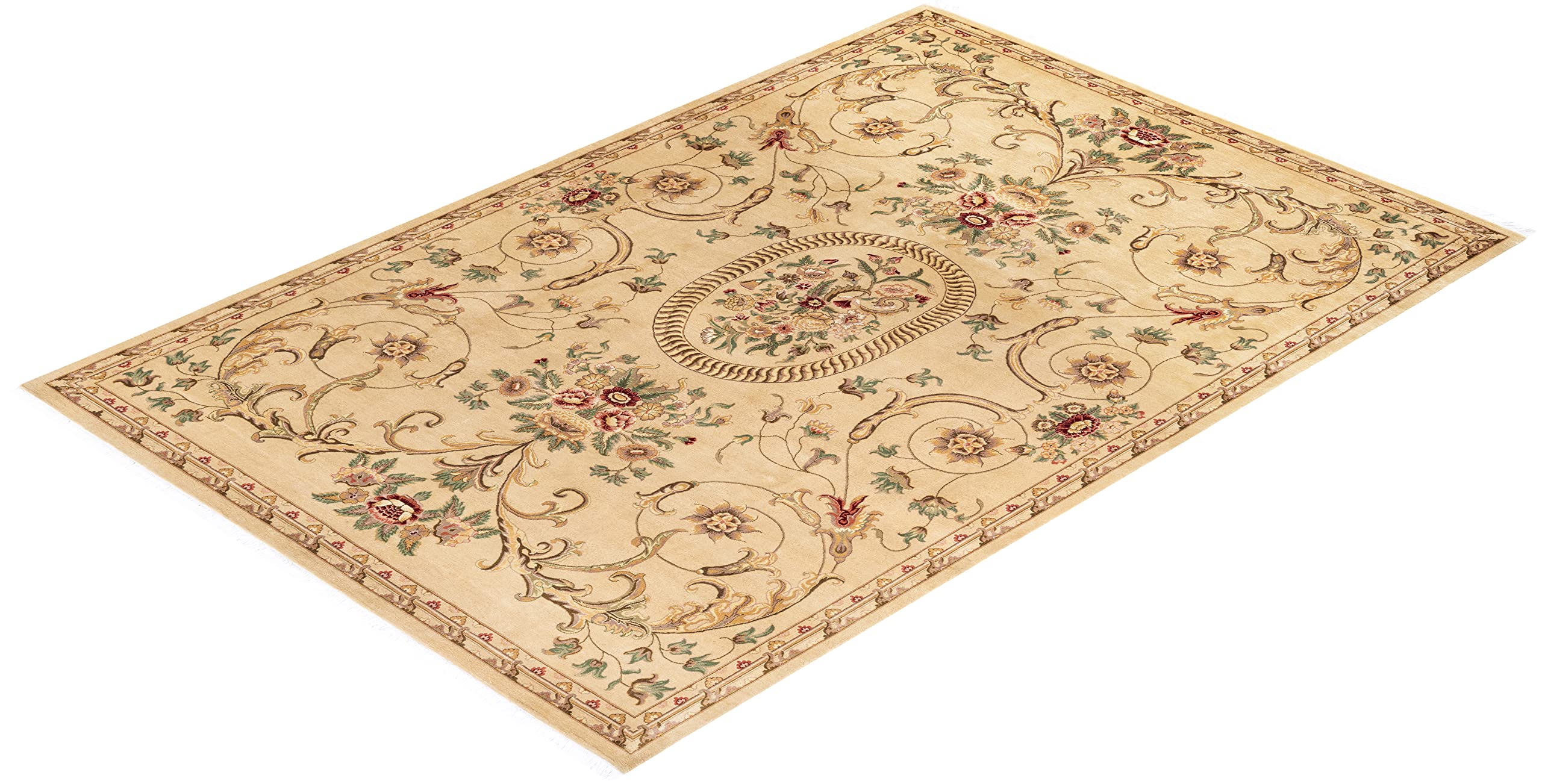 Handmade Wool Oriental Mogul Yellow 6x9 Area Rug - Traditional Hand-Knotted Unique Design - Perfect for Living Room, Bedroom & Home Decor