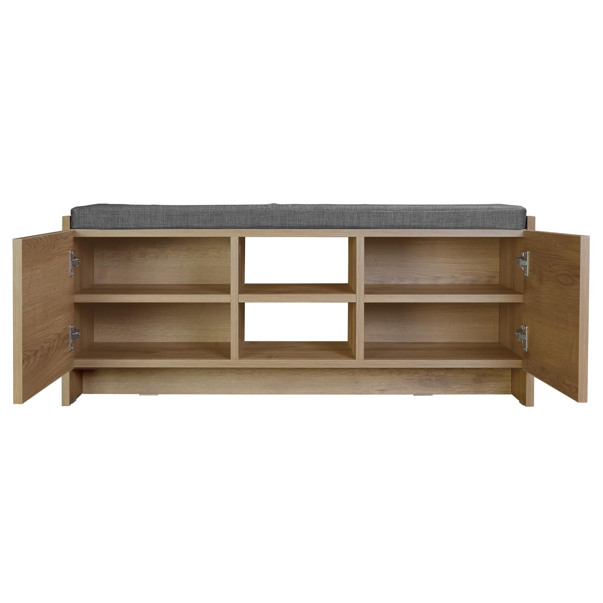 Rustic Walnut Shoe Storage Cabinet with Shelves and Bench - 43