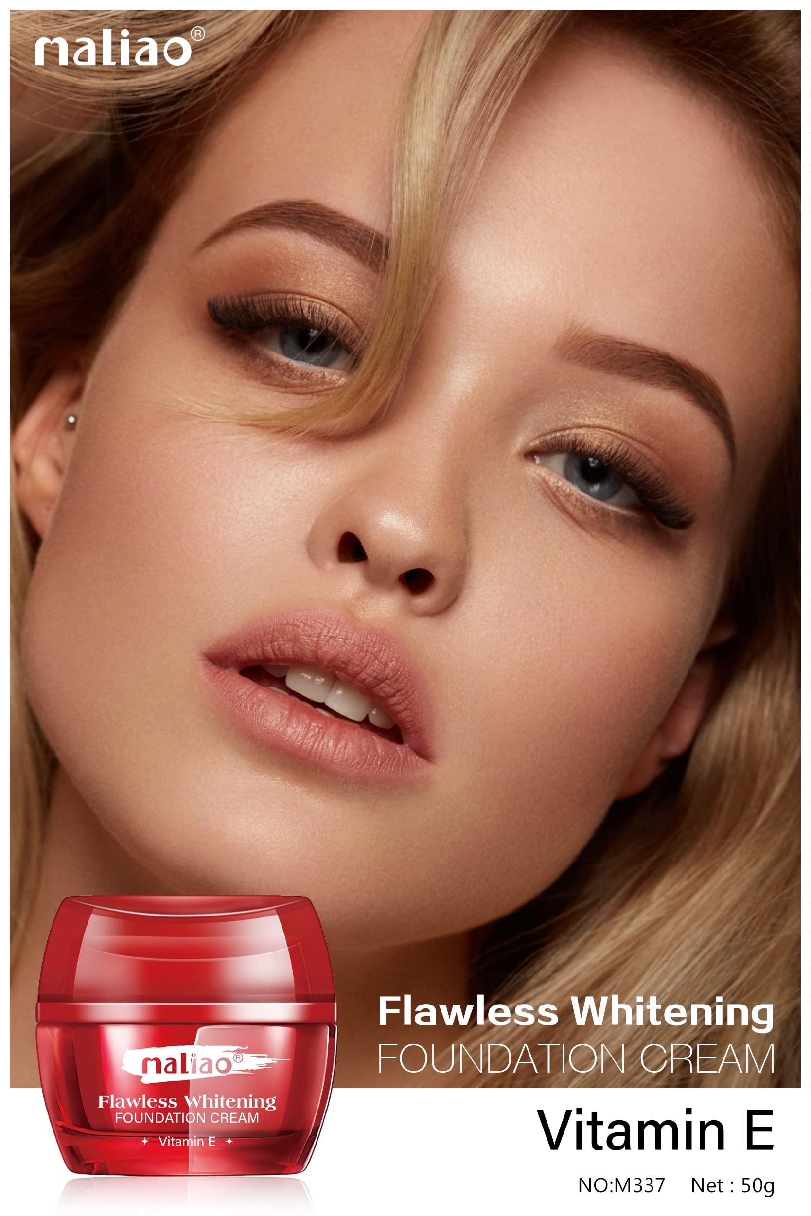 Maliao Flawless Whitening Foundation Cream with Vitamin E - Natural Beige | Lightweight, Long-Lasting Coverage for Daily Makeup & Special Occasions