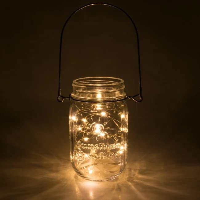 12 Pack Mason Jars with Solar Powered Fairy Lights & Hanging Handles - Outdoor Wedding Decor, Garden Party Lighting, Patio Ambiance, DIY Home Crafts