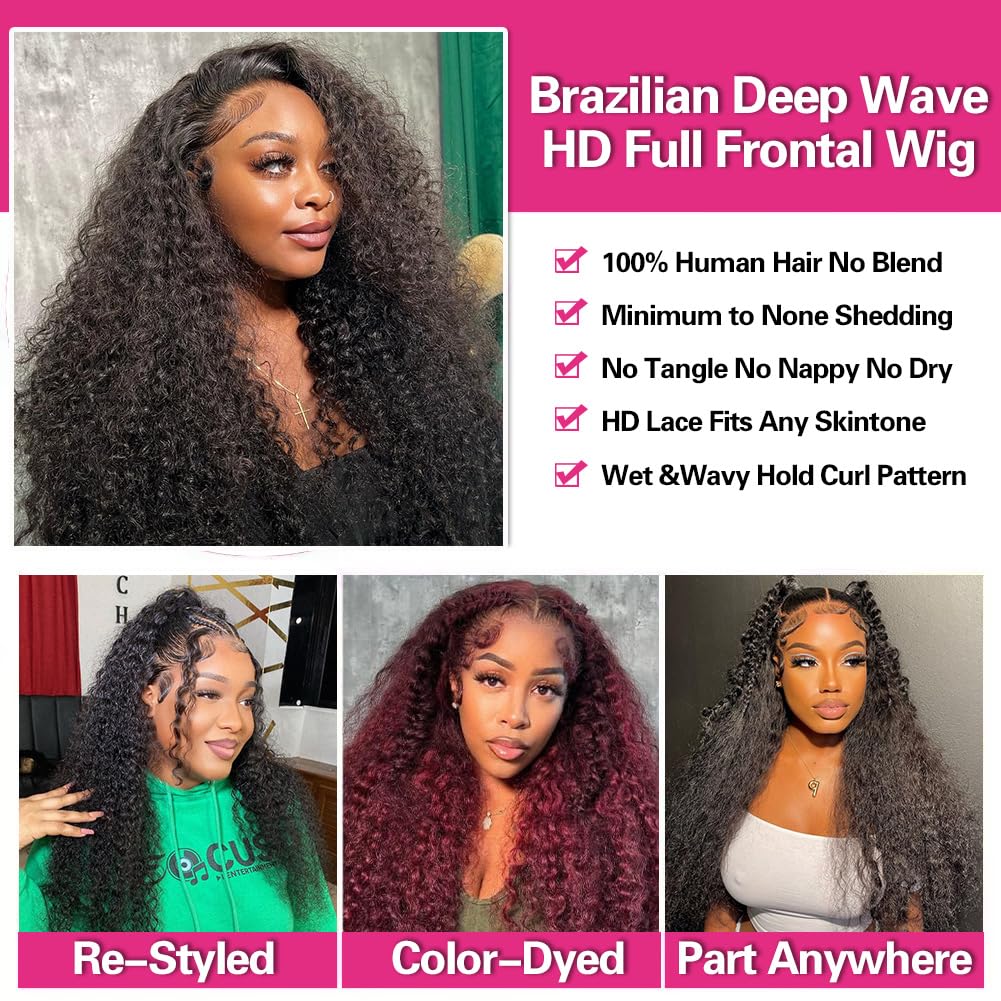 34 Inch XVE Deep Wave Human Hair Wig - 13x4 HD Transparent Lace Frontal, 180% Density, Brazilian Remy Hair, Pre-Plucked Hairline, Glueless Design, Wet & Wavy Curly Wig for Women (Natural Black) - Perfect for Daily Wear, Parties, Cosplay & Special Occasions