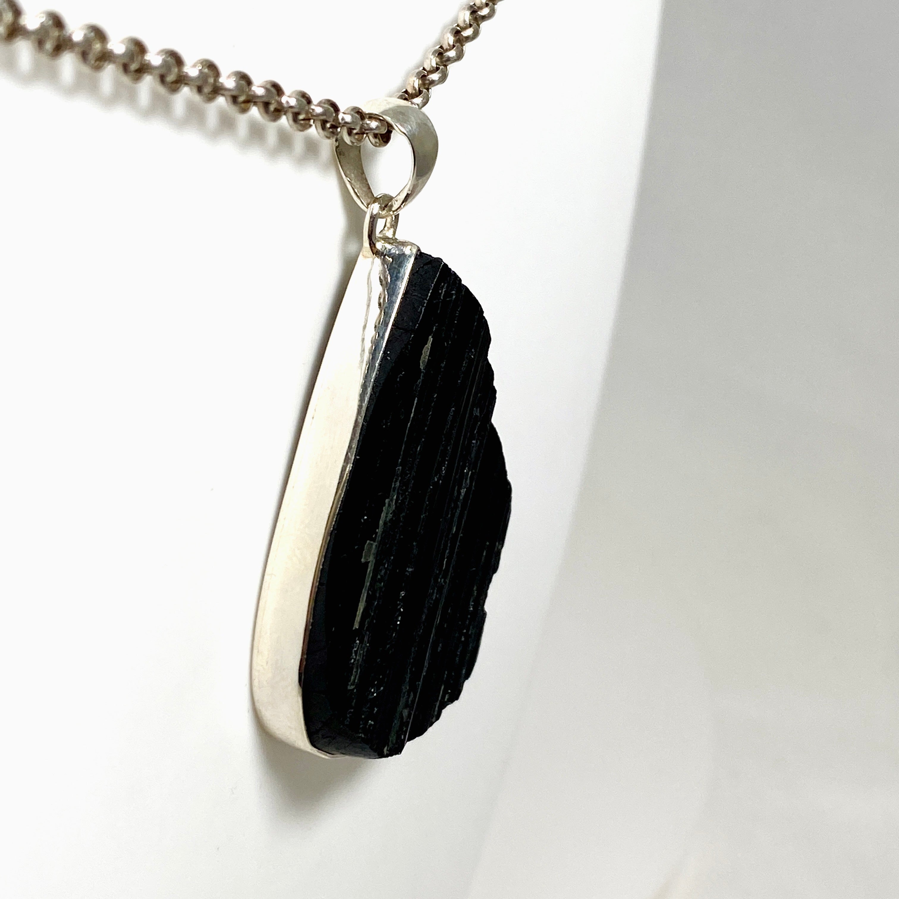 Black Tourmaline Teardrop Raw Pendant Necklace - Natural Gemstone Jewelry for Protection & Healing | Perfect for Meditation, Energy Cleansing & Spiritual Gifts KPGJ4599