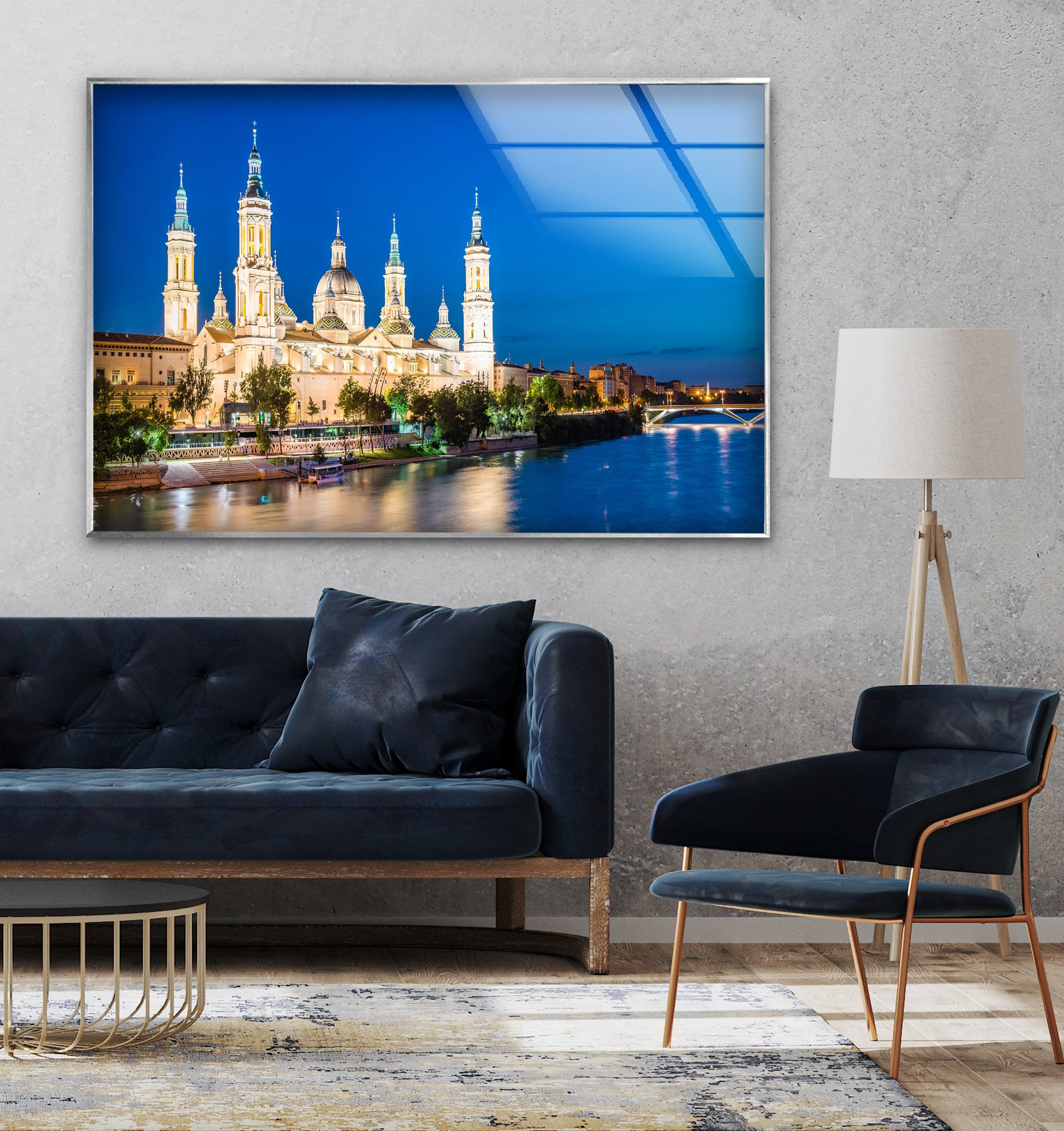 Basilica del Pilar Glass Wall Art - Stunning Night View of Zaragoza's Iconic Landmark | Religious Home Decor & Spanish Souvenir Gift for Travel Lovers