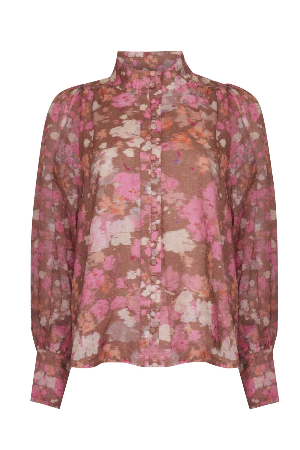 Atlas Blush Blur Long Sleeve Blouse with Front Buttons - Elegant Office Wear & Casual Outfit for Women