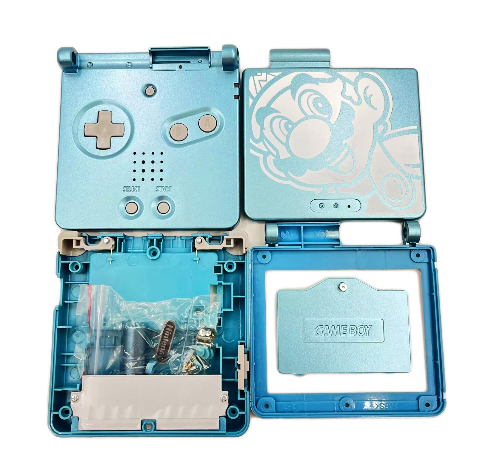 DIY GBA SP Replacement Shell Case for Gameboy Advance SP Console - Blue Protective Housing with Screen Protector, Buttons, Screws & Tool Kit - Perfect for GBA SP Repair, Customization & Gaming Accessories