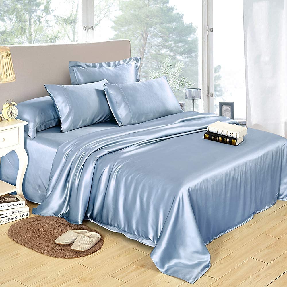 Luxury Silky Satin 4-Piece King Bed Sheet Set - Ultra Soft, Wrinkle Resistant & Easy Care with 21