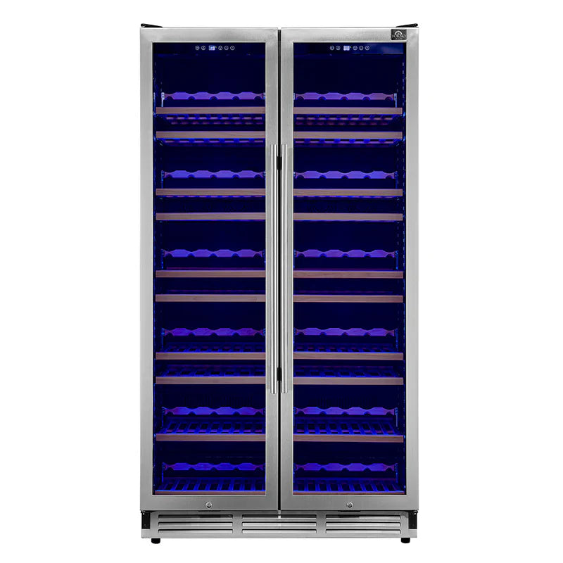 Forno Vernazza 40 Inch Side by Side Dual Zone Wine Cooler FWCDR6642 40S - Perfect for Home Bars, Restaurants, and Wine Cellars - Stainless Steel Wine Refrigerator with Temperature Control