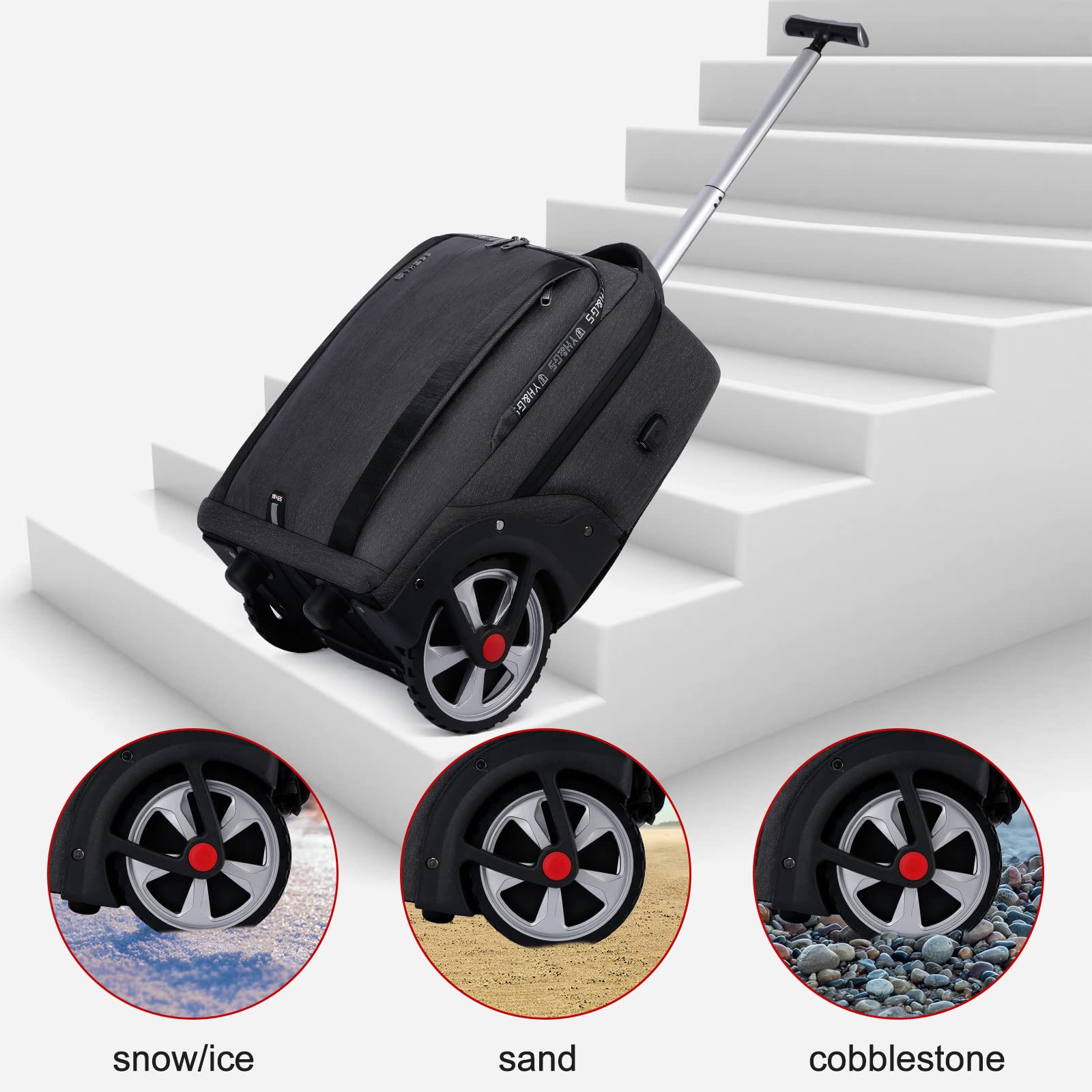 Rolling Backpack with Wheels - Travel & Work Laptop Backpack for Women & Men - 17.3 Inch Carry-On Luggage - Black | Perfect for Business Trips, Commuting & Air Travel