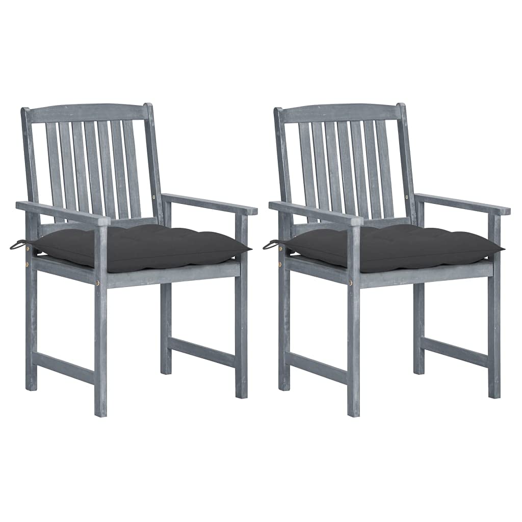 FAMIROSA 2-Piece Gray Acacia Wood Patio Chairs with Cushions - Outdoor Garden Furniture Set for Backyard, Poolside & Deck (36 lbs)