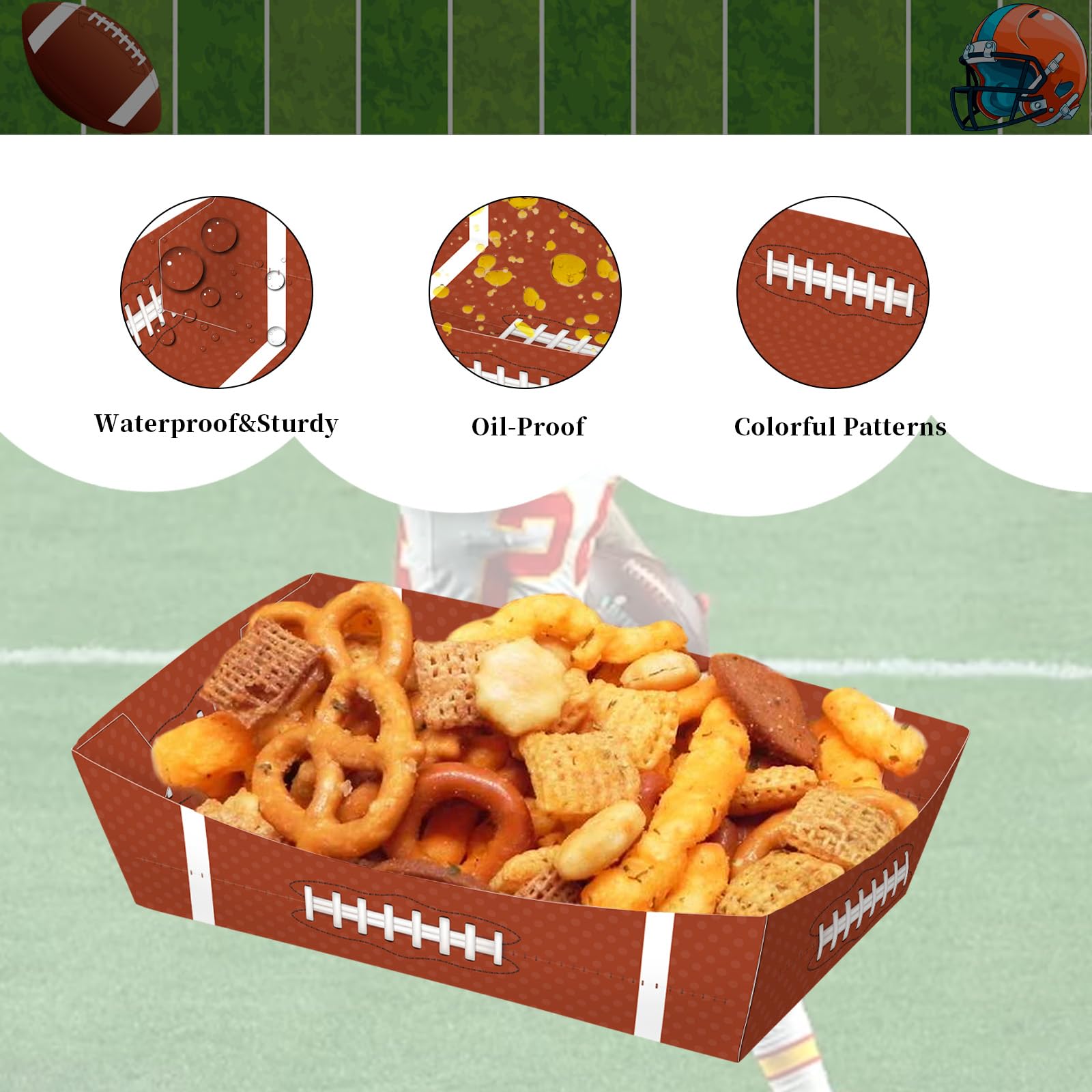 50 Pack 3Lb Football Shaped Disposable Food Trays - No Folding Required - Perfect for Super Bowl Parties, Football Birthday Decorations & Game Day Serving - Sturdy Paper Serving Boats for Snacks, Appetizers & Party Food