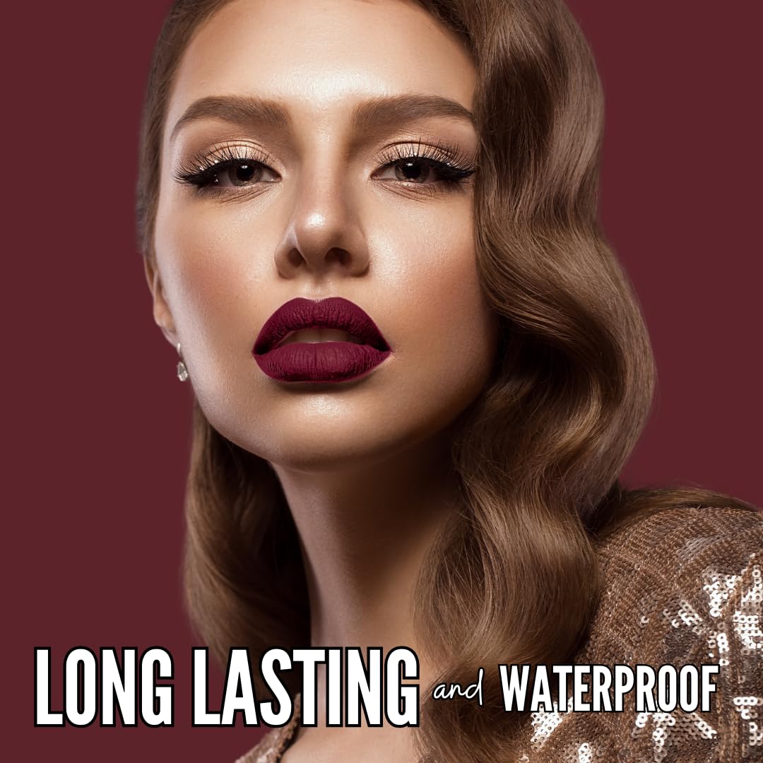 Mynena Burgundy Red Matte Liquid Lipstick – Long-Lasting, Smudge-Proof, Waterproof, Transfer-Resistant – Hydrating Formula with Shea Butter – High-Pigment Vegan Lipstick for Women | Perfect for Parties, Weddings & Everyday Wear | Emma
