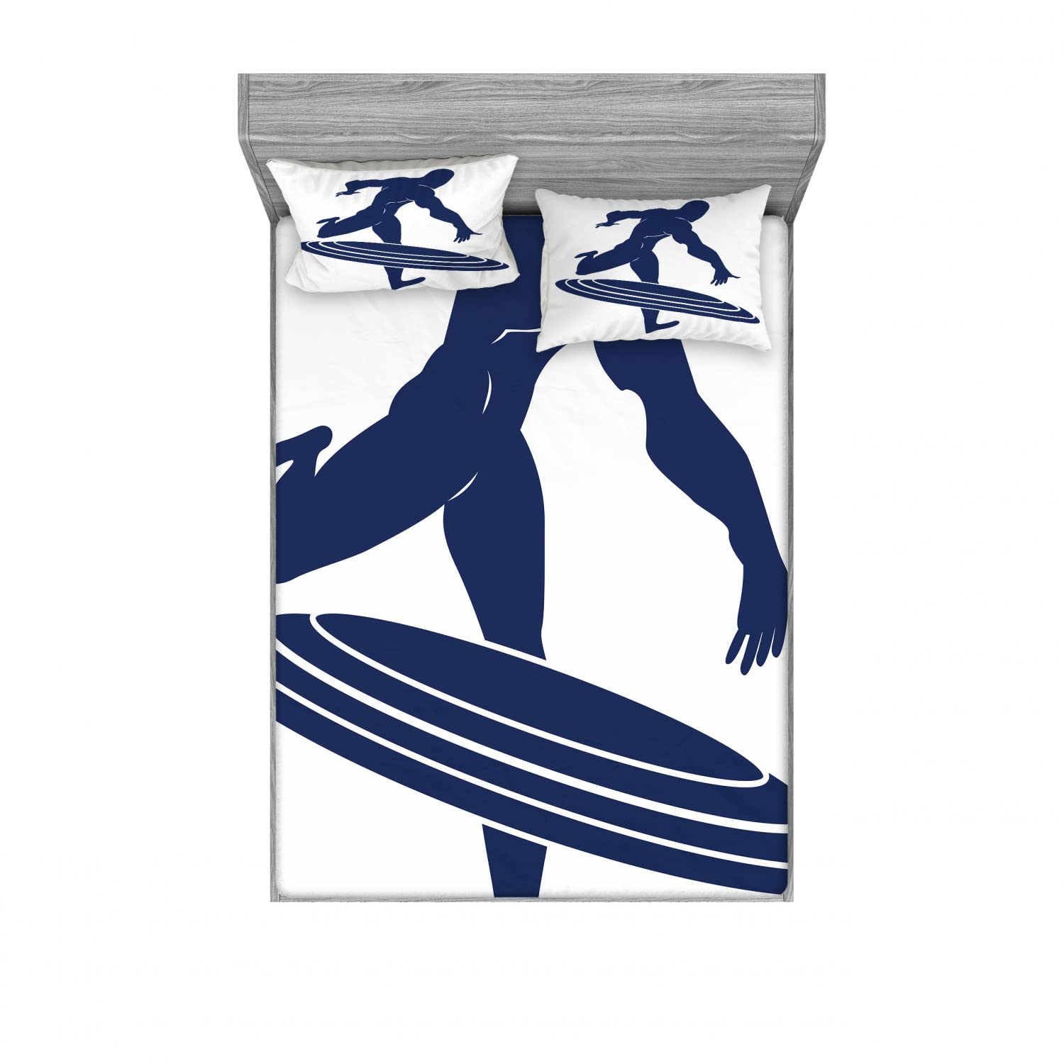 Ambesonne Superhero 2-Pack Queen Size Bedding Set - 2 Fitted Sheets & 4 Pillow Shams, Muscular Hero Design in Navy Blue & White | Comic Book Themed Bedroom Decor for Kids & Adults | Perfect for Superhero Fans, Themed Rooms & Gift Giving