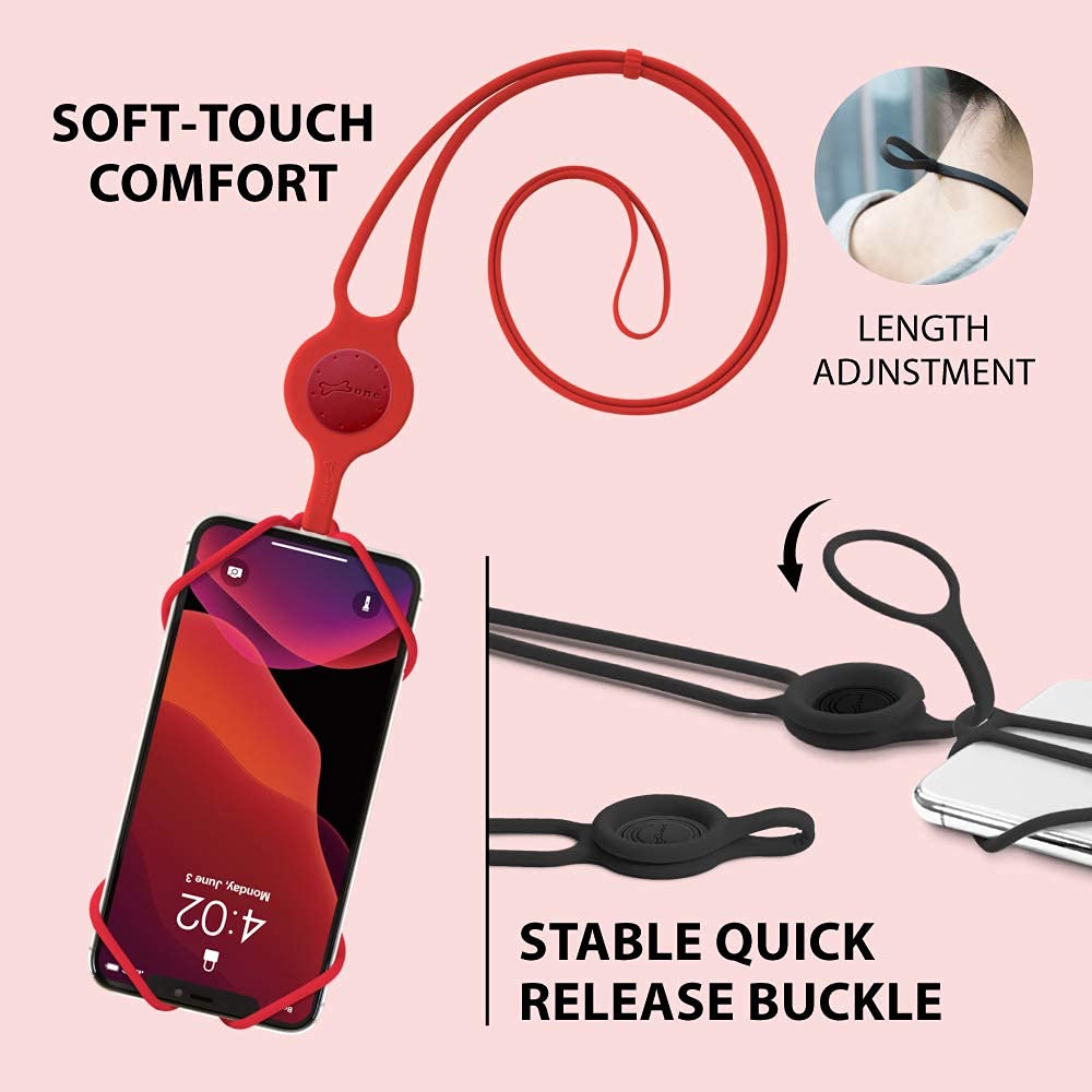 Adjustable Silicone Lanyard Phone Strap - Universal Neck Phone Holder for iPhone, Samsung & Most Smartphones (Red) | Hands-Free Convenience for Work, Travel & Outdoor Activities