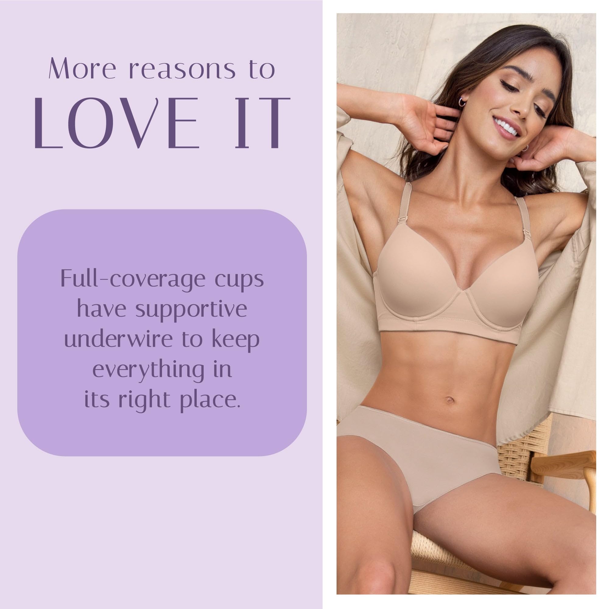 Full Coverage Back Smoothing Underwire Bra for Women - Light Push Up Support, Comfortable & Seamless Everyday Wear - Perfect for Work, Gym & Casual Outfits