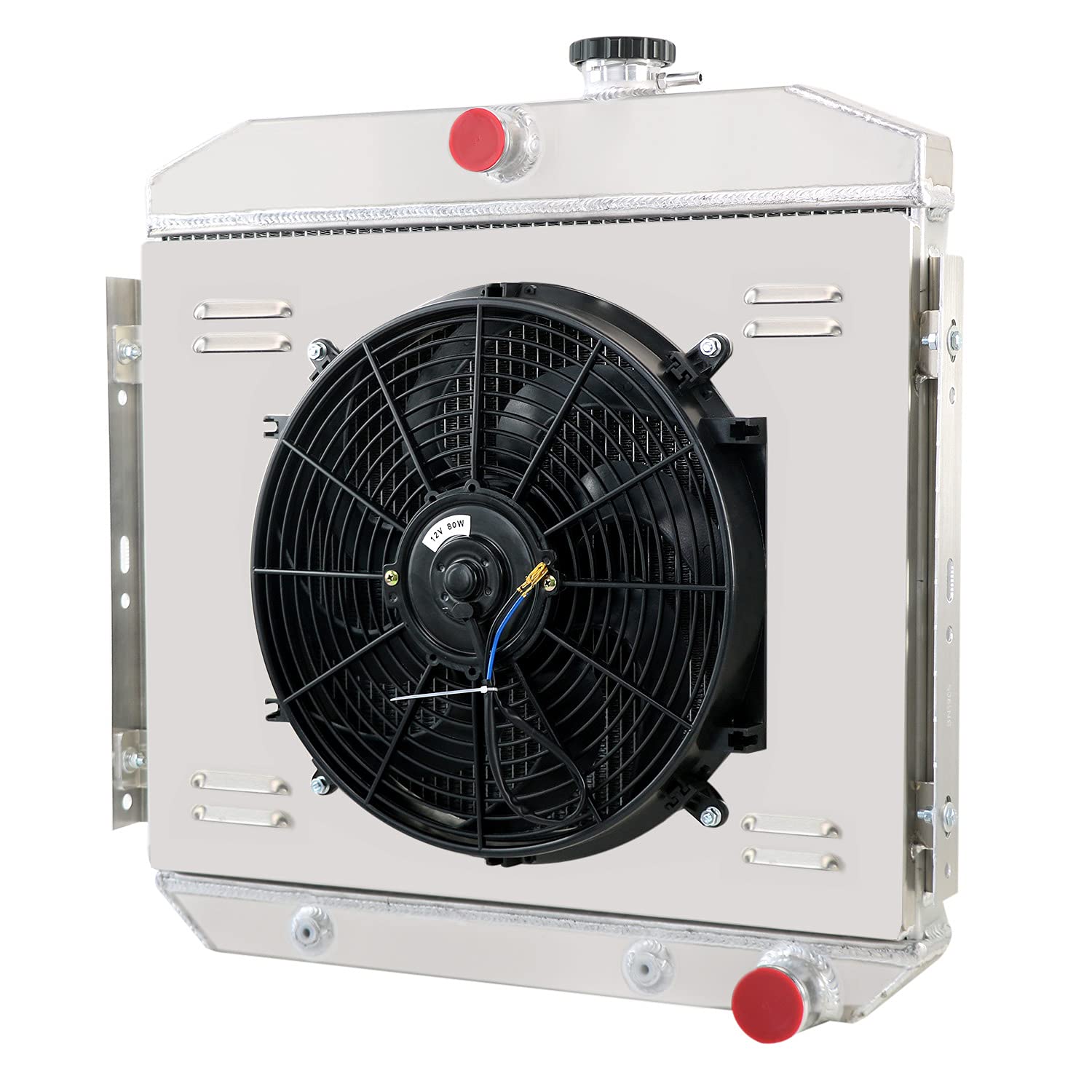 1955-1957 Chevy Bel Air Radiator - 3 Row Aluminum Cooling System with Shroud, Fan & Thermostat Relay Kit - Compatible with Chevy Bel-Air, Del Ray, 150 & 210 L6 Models - Perfect for Classic Car Restoration & Hot Rod Upgrades