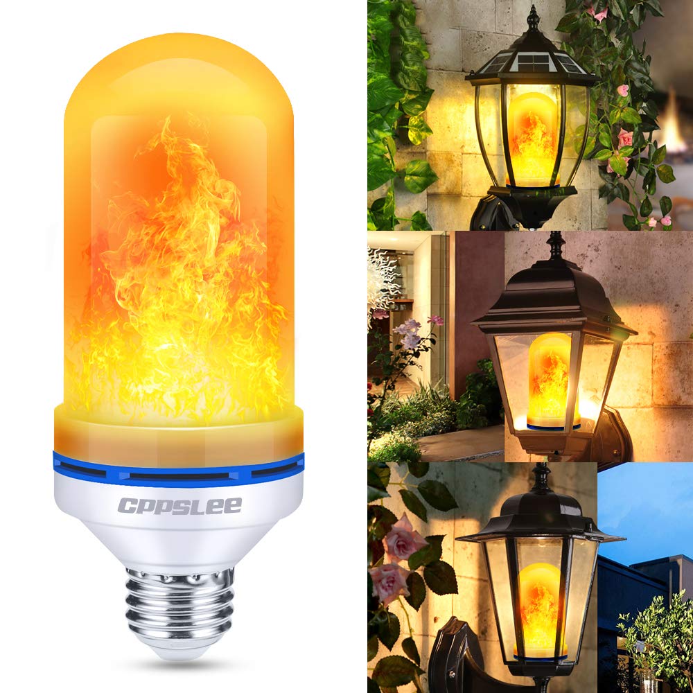 CPPSLEE LED Flame Light Bulbs - 4 Modes Flickering Fire Effect Bulbs with E26 Base - Perfect for Halloween, Christmas, Patio, Outdoor & Indoor Decor (Yellow, 2 Pack) - Create Cozy Fireplace Ambiance for Parties, Weddings & Home Decoration