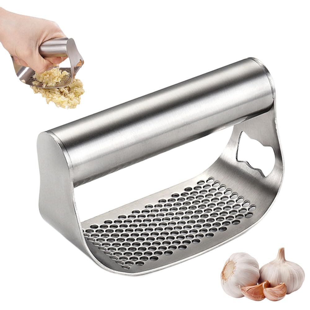 2024 Premium Stainless Steel Garlic Press - Heavy Duty Manual Garlic Crusher & Masher for Effortless Cooking - Perfect for Kitchens, Restaurants, and Home Chefs