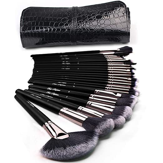 24-Piece Professional Makeup Brush Set with Travel Case - Foundation, Powder, Blush, Eyeshadow & Eyeliner Brushes for Flawless Makeup Application | Perfect for Home, Travel & Professional Makeup Artists