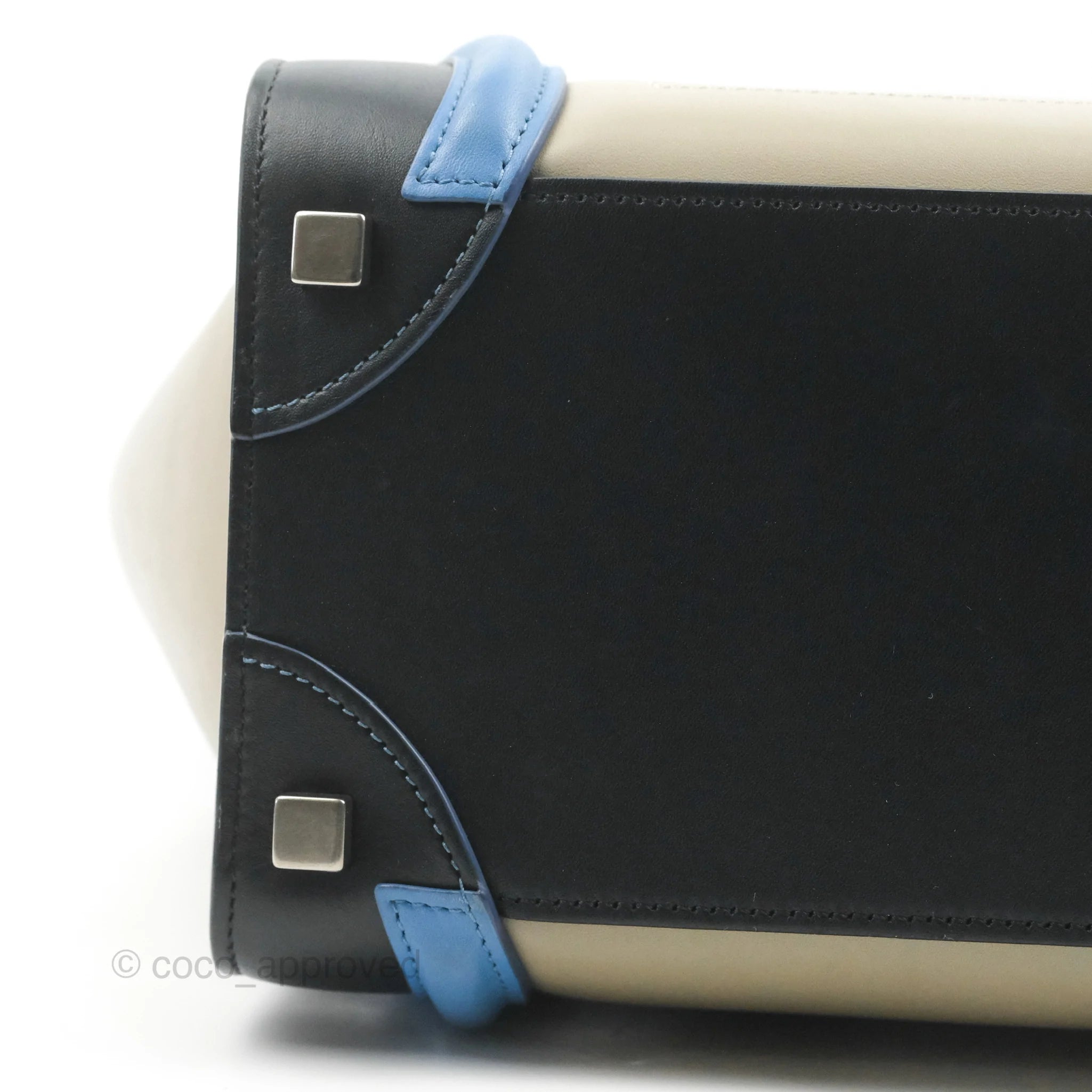 Celine Micro Luggage Bag in Taupe, Blue & Black Calfskin Leather - Perfect for Work, Travel & Everyday Luxury Handbag