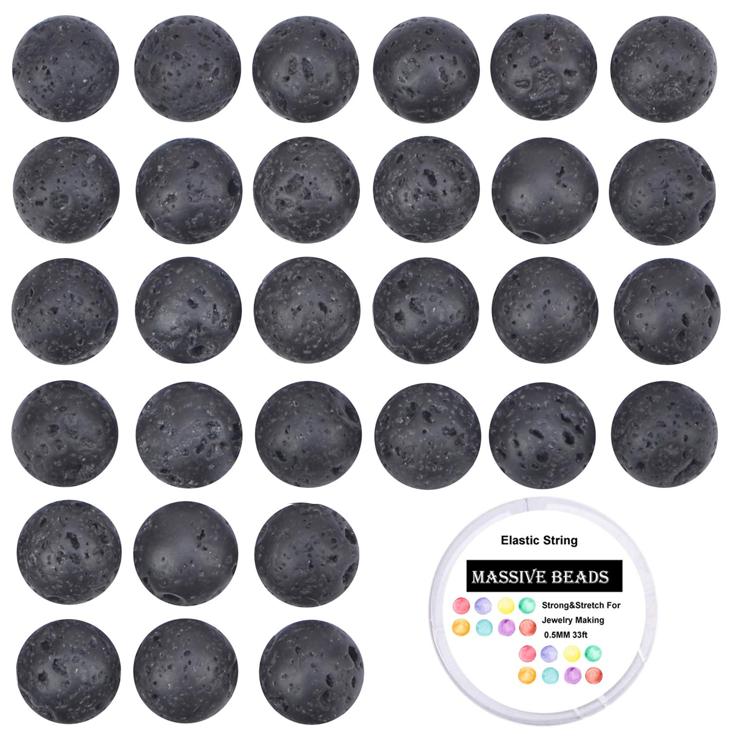 80Pcs Natural Black Lava Crystal Beads - 10mm Round Gemstone Loose Beads for Jewelry Making, Energy Healing & Chakra Balancing - DIY Bracelet, Necklace Making Supplies with Free Stretch Cord (Great for Meditation, Yoga & Spiritual Gifts)