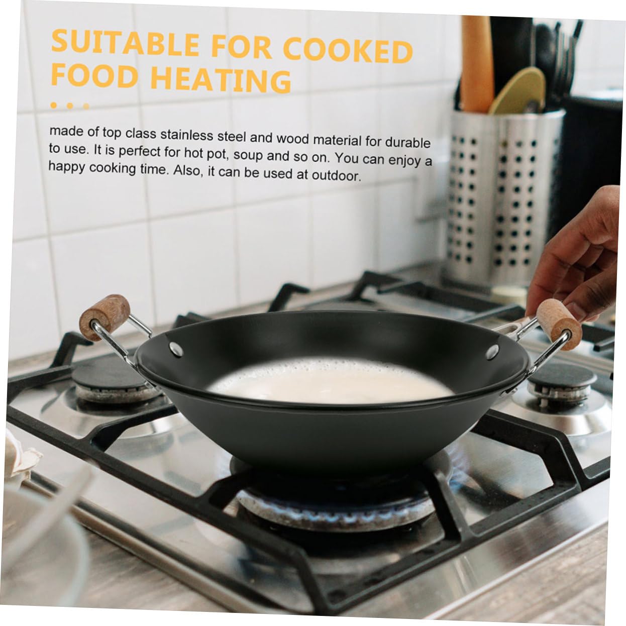 Stainless Steel Double Handle Wok - Deep Frying Pan for Professional Cooking | Perfect for Stir Fry, Deep Frying & Asian Cuisine | Durable Kitchen Utensil for Home Chefs