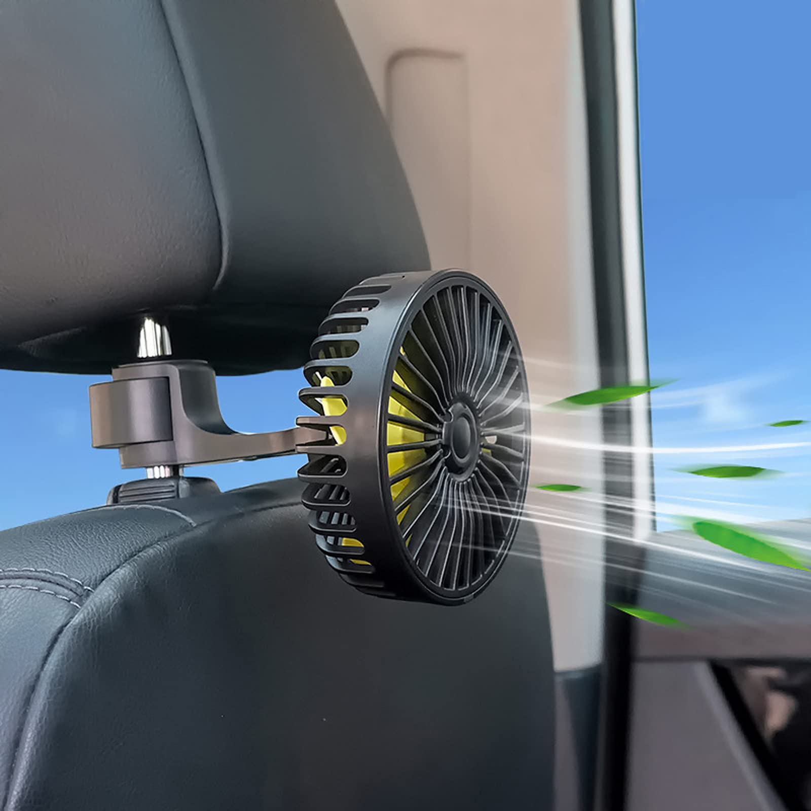 GCARTOUR Dual Head 12V/24V Car Cooling Fan - 360° Rotatable Clip-On Mini Fan for SUV, RV, Truck & Vehicles - Dashboard & Back Seat Air Circulation Fan for Driver & Passenger Comfort During Summer Road Trips