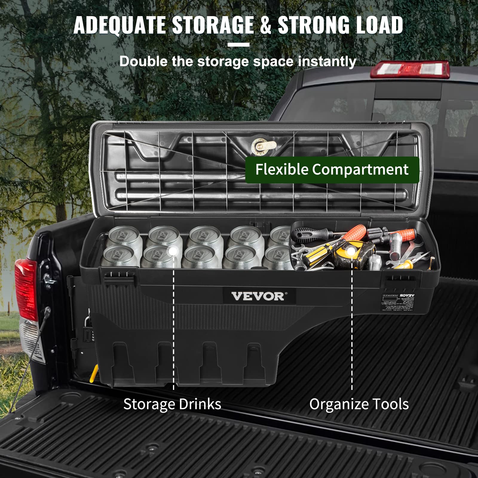 VEVOR Lockable Waterproof Truck Bed Storage Box - 6.6 Gal/20L ABS Wheel Well Tool Box with Password Padlock | Compatible with Toyota Tundra 2007-2021 (Driver Side, Black) | Perfect for Outdoor Gear, Tools & Equipment Storage