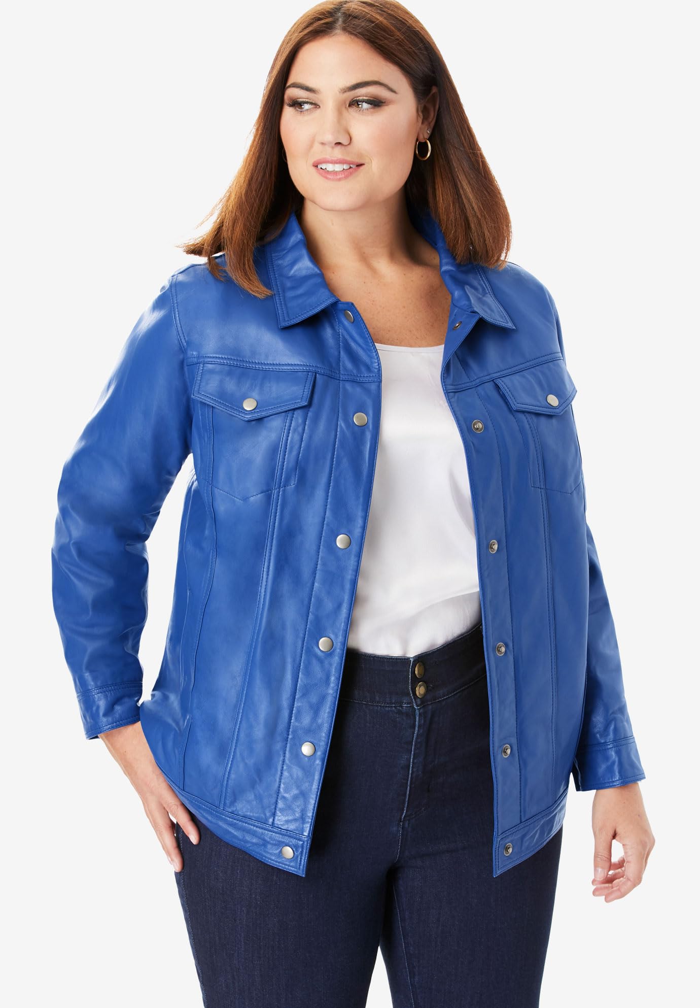 Jessica London Plus Size Denim Leather Jacket for Women | Casual Outwear