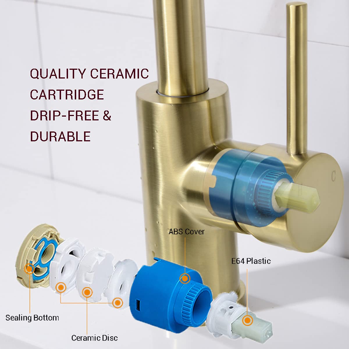 TRUSTMI Solid Brass Kitchen Faucet - Single Handle 1 Hole 360° Swivel Gooseneck Bar Sink Mixer Tap in Brushed Gold | Perfect for Modern Kitchens, Bars & Restaurant Prep Areas
