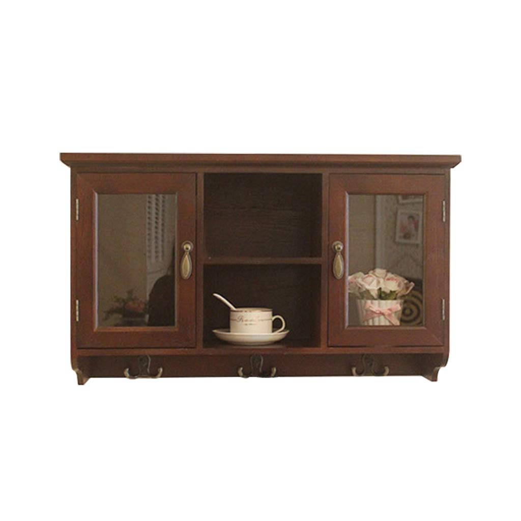 Vintage Floating Shelves Wall Cabinet - Double Open Glass Door Bathroom Storage Locker, 2-Layer Solid Wood Display Shelf Dark Brown - Perfect for Bathroom Organization, Kitchen Decor & Living Room Display