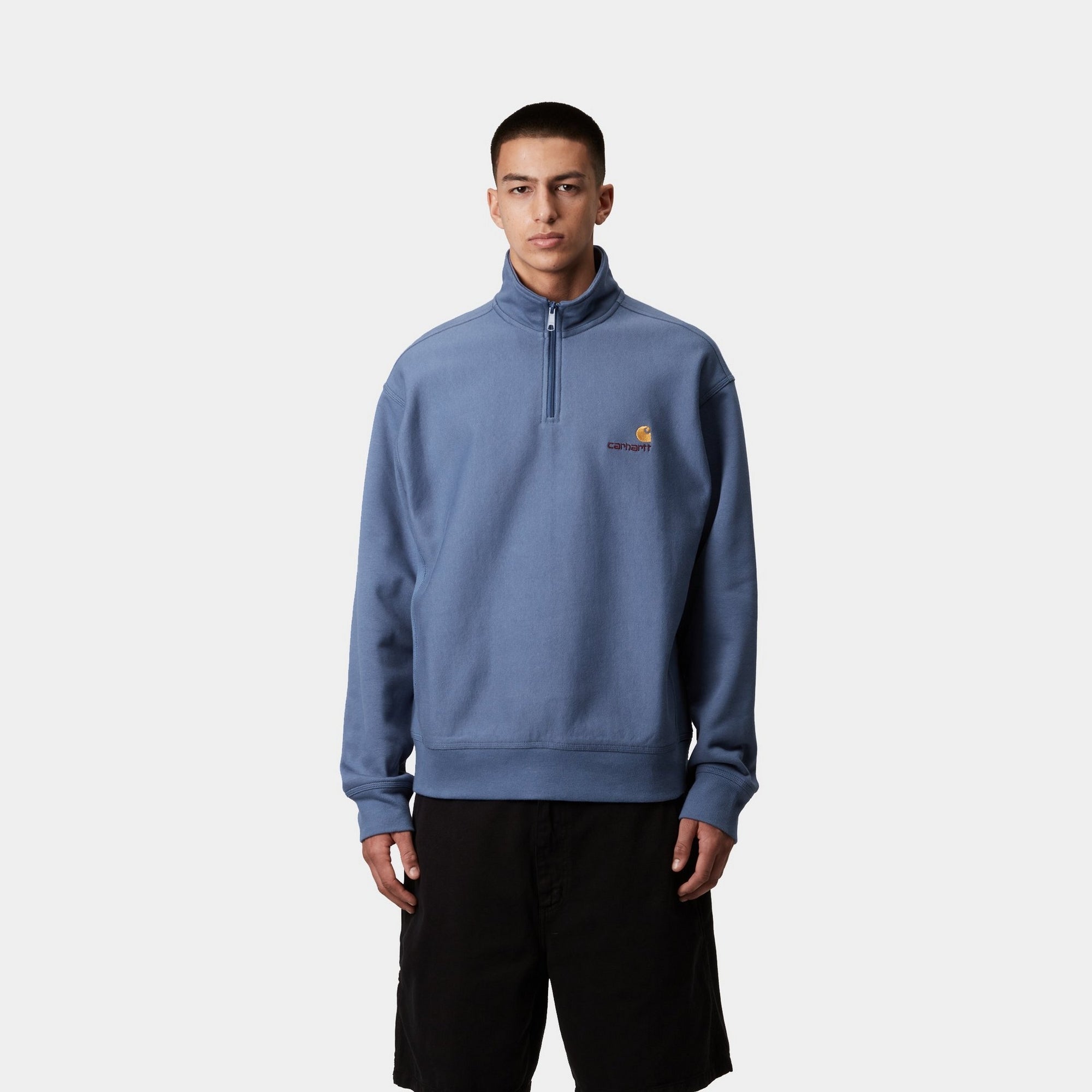 Half Zip American Script Sweatshirt | Blue Iris | Comfortable Pullover for Casual Wear & Street Style
