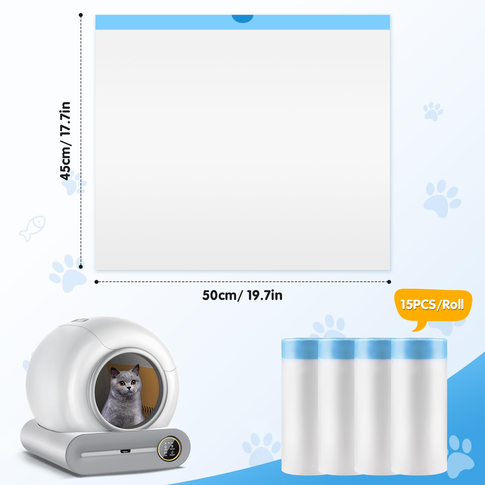 Self-Cleaning Cat Litter Box Liners - 60 Count Drawstring Waste Bags, Compatible with Automatic Litter Robot & Smart Litter Boxes | Odor Control, Leak-Proof Design for Easy Cleanup | Perfect for Multi-Cat Homes & Busy Pet Owners