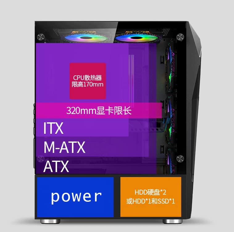 6-Pack 120mm RGB PC Cooling Fans with Fixed Lighting - High Airflow ATX Mid-Tower Computer Case for Gaming PCs, USB 3.0 Ports & Tempered Glass Side Panel (Black) - Perfect for Gaming Rigs, Workstations, and High-Performance Cooling Systems