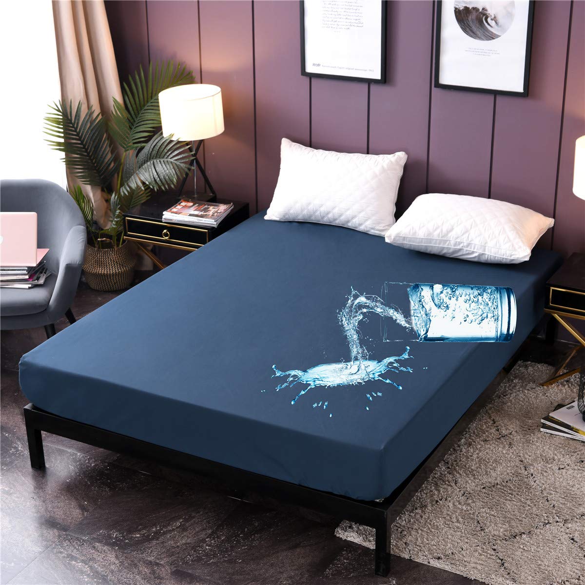 NTBED Waterproof Mattress Protector Cover - Twin Size, Navy Blue, Deep Pocket, Polyester, Fitted Sheet (75” x 39”) - Hypoallergenic, Breathable, Noise-Free Protection for Kids, Adults & Allergy Sufferers - Ideal for Bedwetting, Spills & Pet Accidents