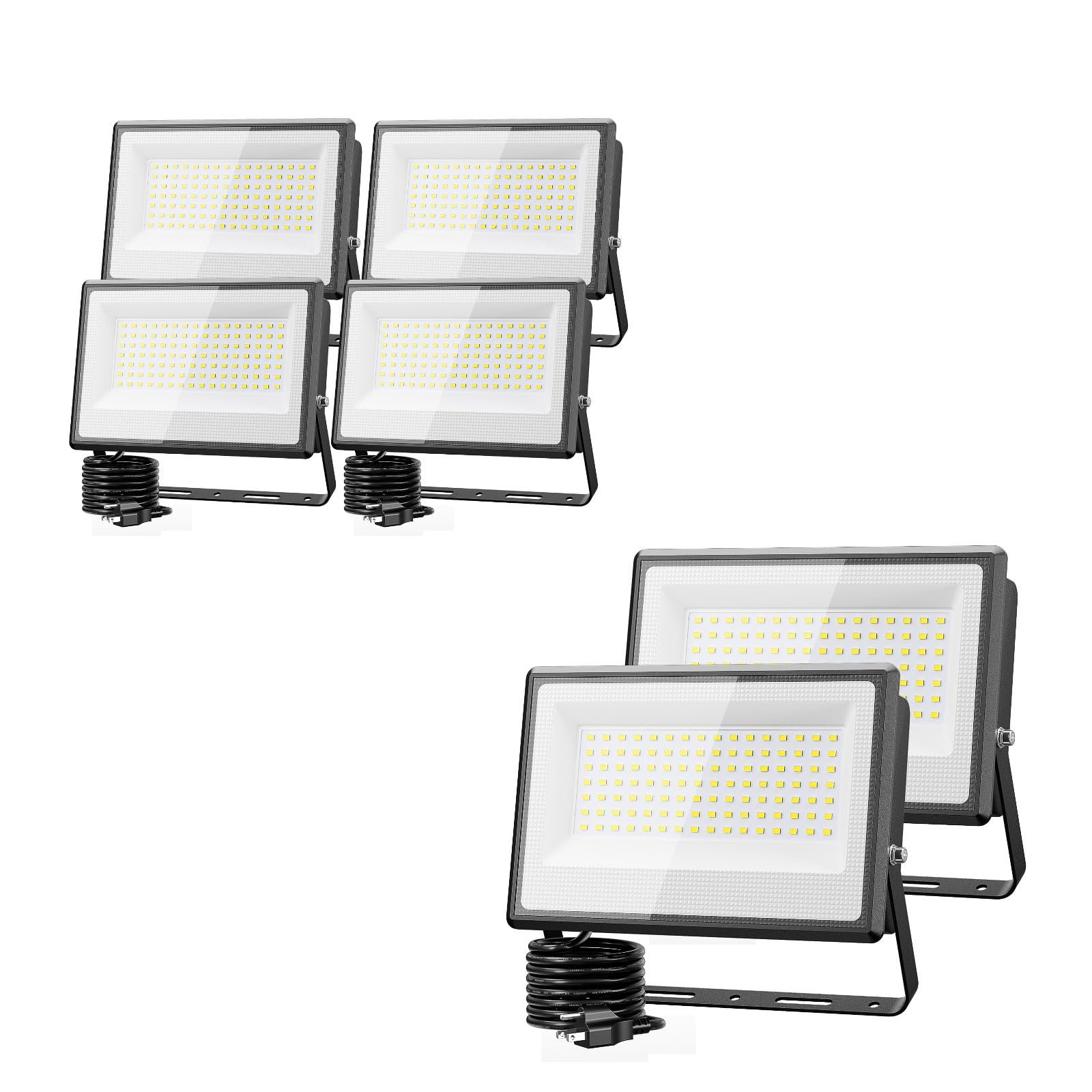 Olafus 100W LED Flood Light Outdoor - 9000lm High Brightness, IP66 Waterproof, 6500K Daylight White, with Plug - 6 Pack for Playground, Yard, Stadium, Lawn, Warehouse & Construction Site Lighting
