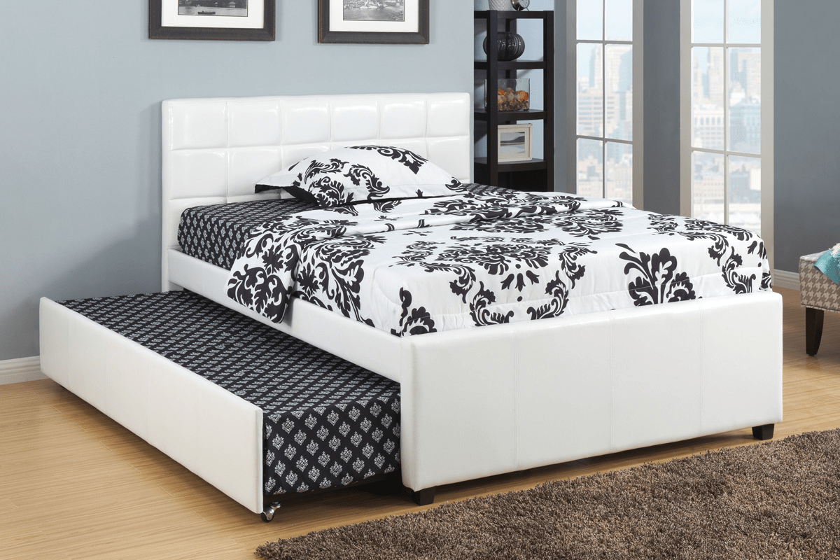 Revelstoke White Tufted Platform Bed with Trundle - Queen & King Size Upholstered Storage Bed Frame - Perfect for Guest Rooms, Kids' Rooms & Small Spaces