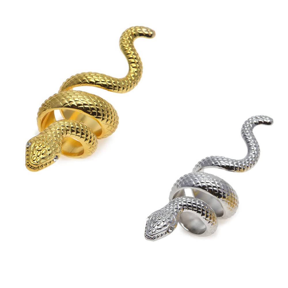Kenfery Gothic Snake Index Finger Rings Set - 2pcs Gold & Silver Carved Snake Wrap Rings, Punk Cobra Statement Jewelry for Women & Girls | Perfect for Halloween, Gothic Fashion, Punk Outfits and Bold Accessories