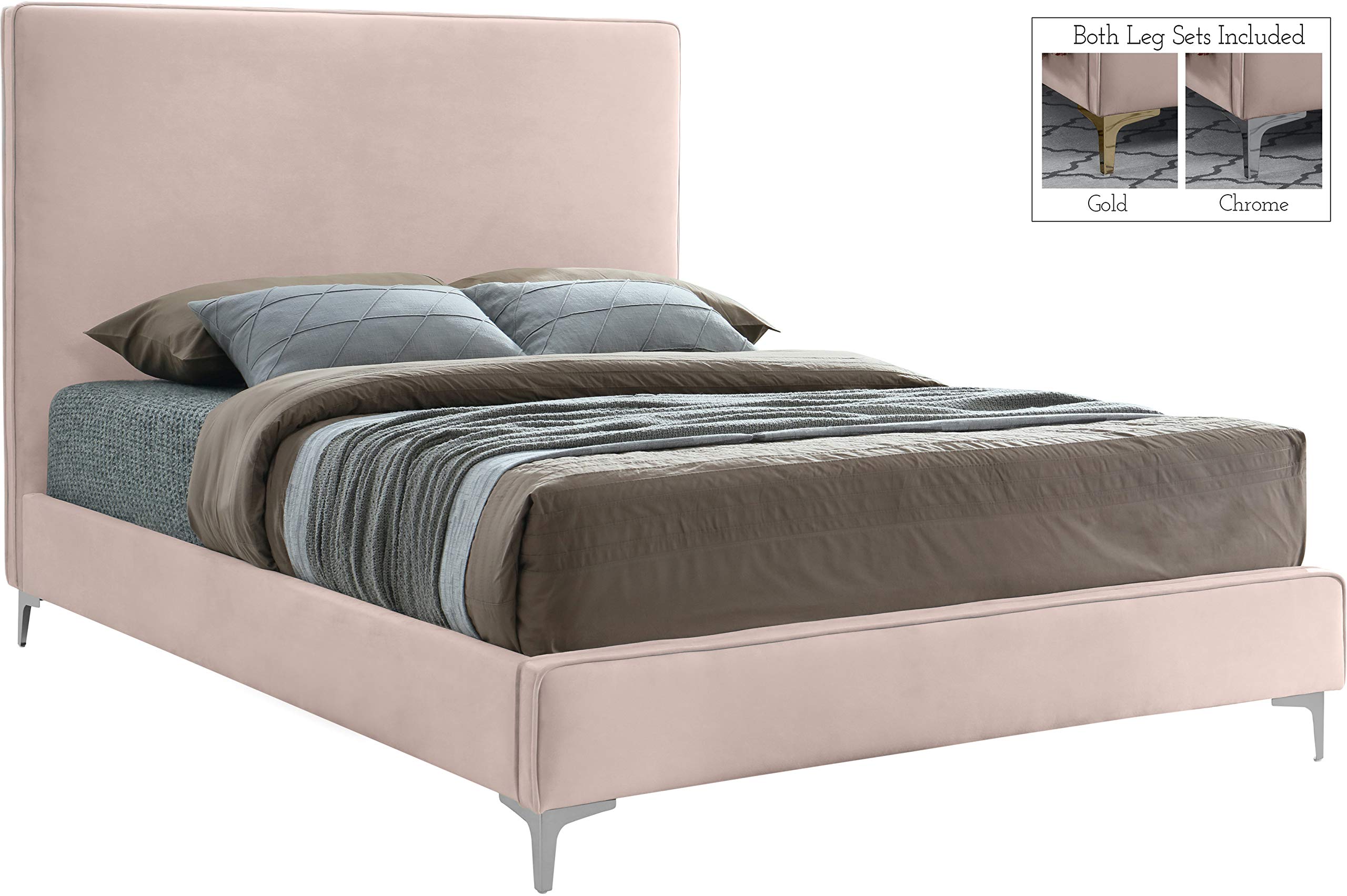 Modern Velvet Upholstered King Bed with Gold/Chrome Finish - Geri Collection by Meridian Furniture | Luxury Bedroom Decor for Contemporary Homes & Master Suites