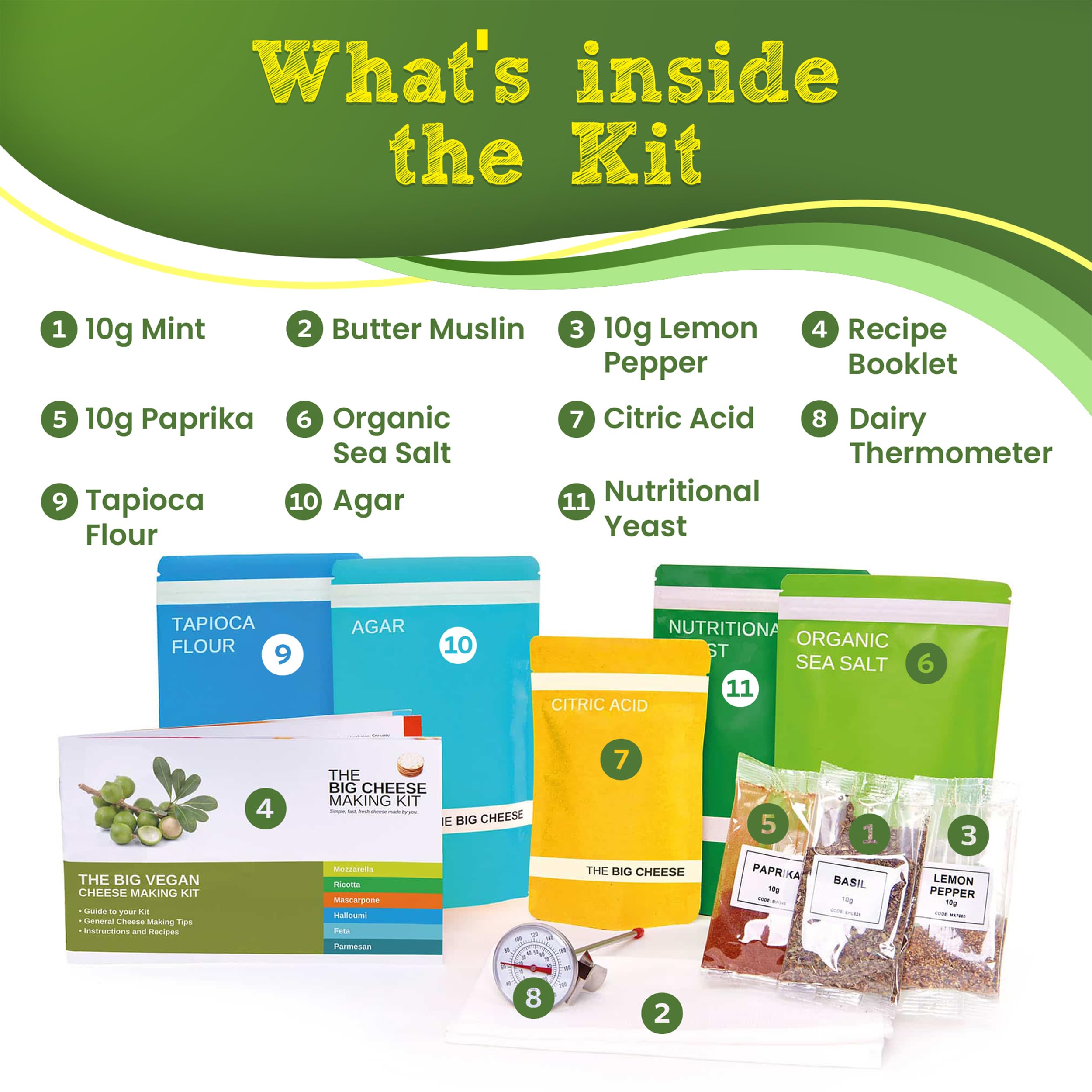 The Big Vegan Cheese Making Kit - DIY Vegan Cheese Starter for Mozzarella, Ricotta, Feta | Dairy-Free Cheese Maker Supplies | Perfect Plant-Based Food Gift | Make 6 Types & 20 Batches | Great for Vegan Cooking, Parties & Holiday Gifts