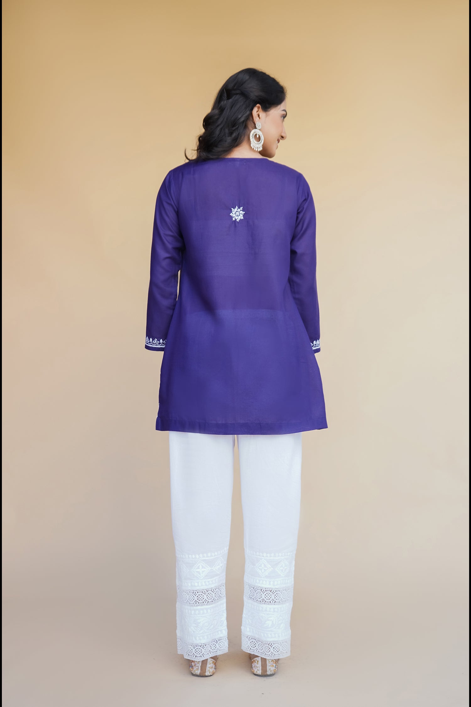 Navy Blue Cotton Chikankari Short Kurta for Women | Traditional Indian Embroidered Top | Perfect for Festivals, Weddings & Casual Wear