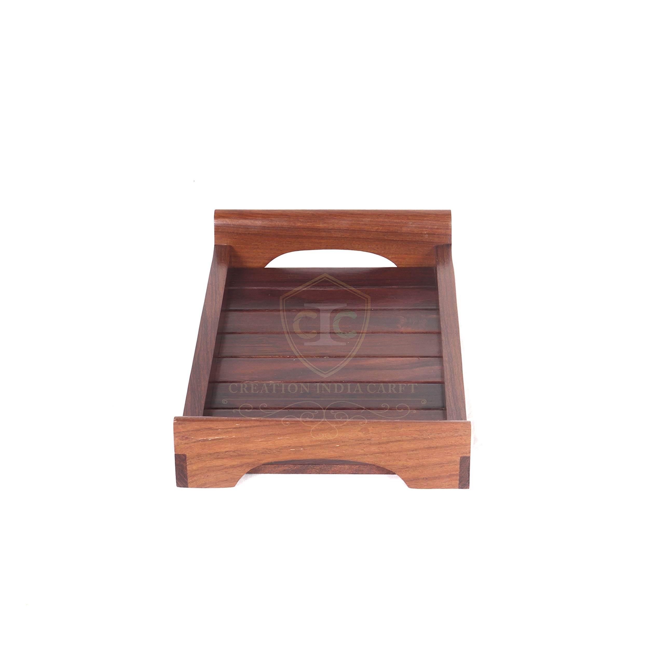 Handmade Sheesham Wood Serving Tray - Rectangle Dining Table Tray for Breakfast, Coffee & Decor | Eco-Friendly Indian Craft | Perfect Housewarming Gift (1-Pack) | Ideal for Brunch, Tea Parties & Home Decor