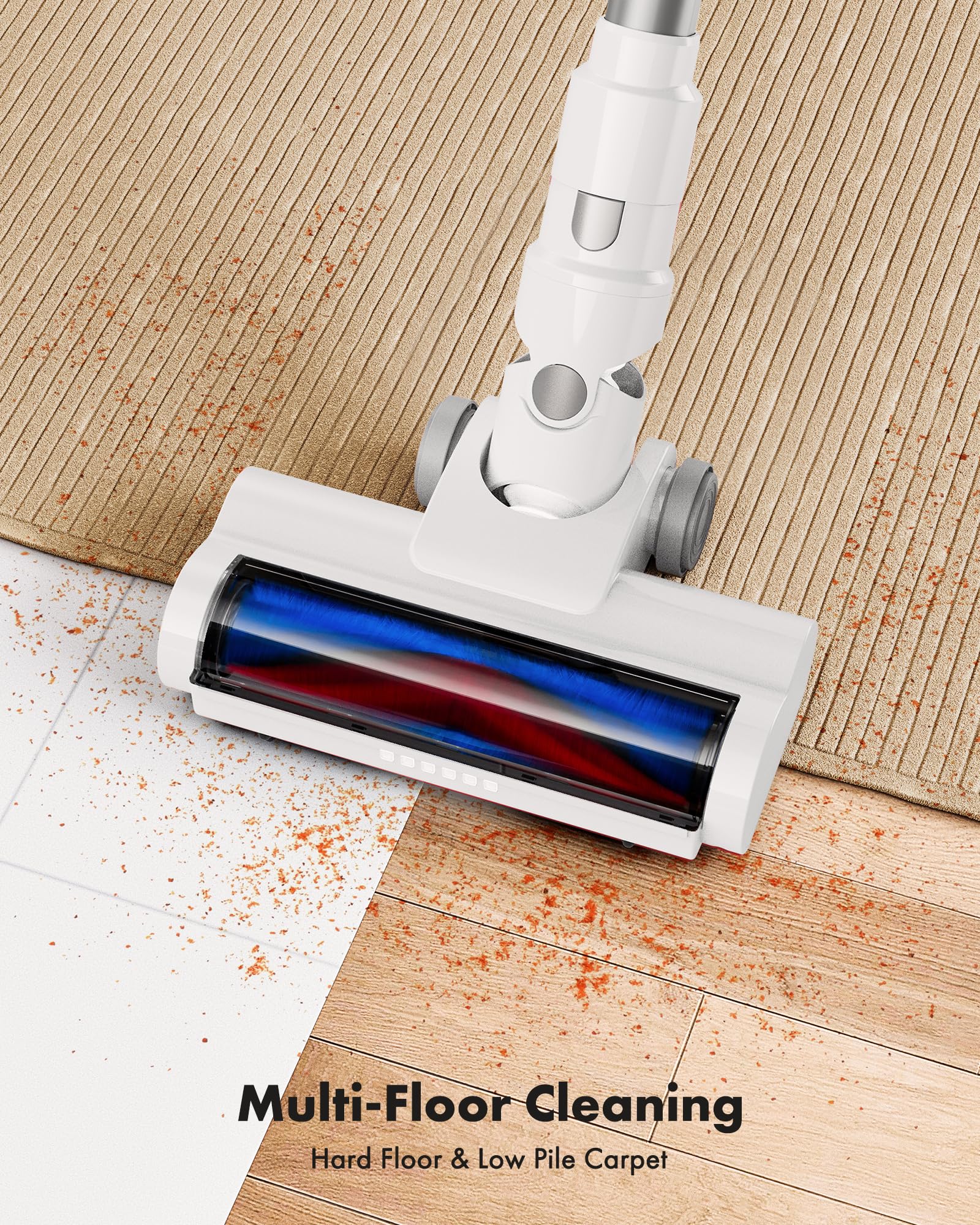 8-in-1 Cordless Vacuum Cleaner with 45min Runtime | Powerful Suction Rechargeable Stick Vacuum for Carpet, Tile & Hardwood Floors | Lightweight Pet Hair Vacuum for Home, Office & Car Cleaning (White)