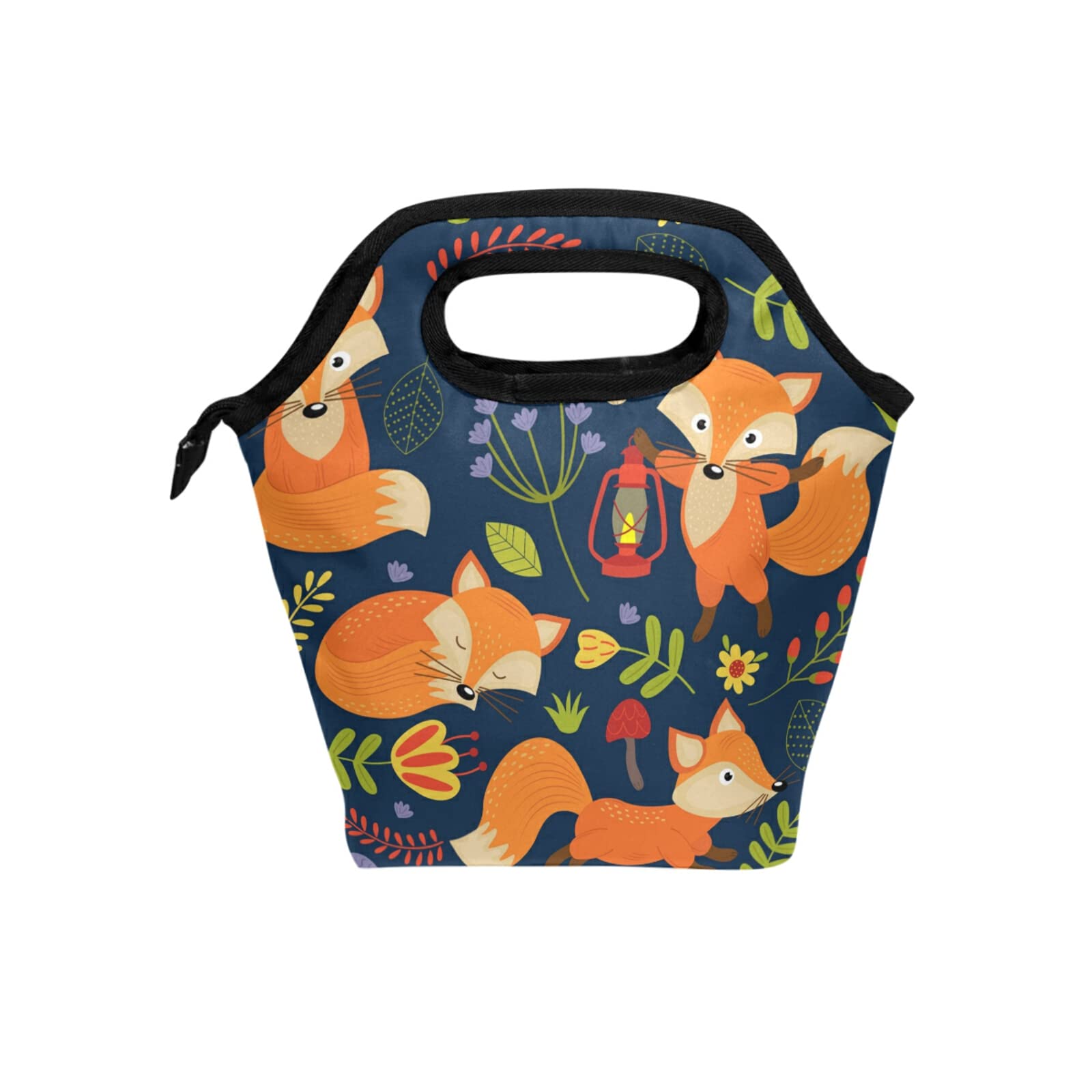 Cute Insulated Lunch Bag for Women - Fox & Floral Design, Reusable Thermal Tote with Water-resistant Cooler Compartment, Perfect for Work, School, Picnic, Beach & Sports (Includes Ice Pack)