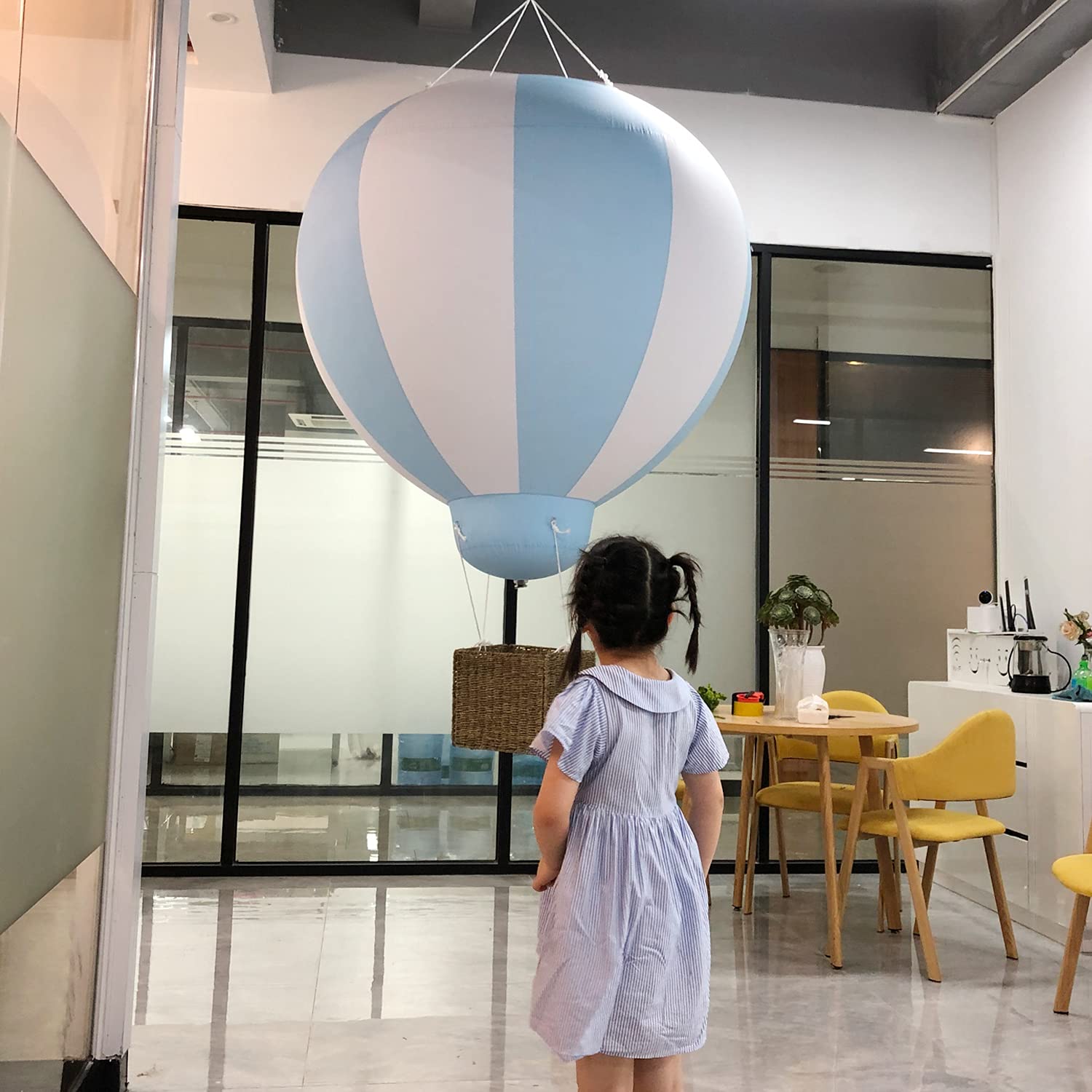 SAYOK 3ft PVC Inflatable Half Hot Air Balloon with Pump and Basket - Baby Shower Decorations, Nursery Decor, Kids Birthday Party, Wedding & Event Decorations - Perfect for Indoor & Outdoor Celebrations