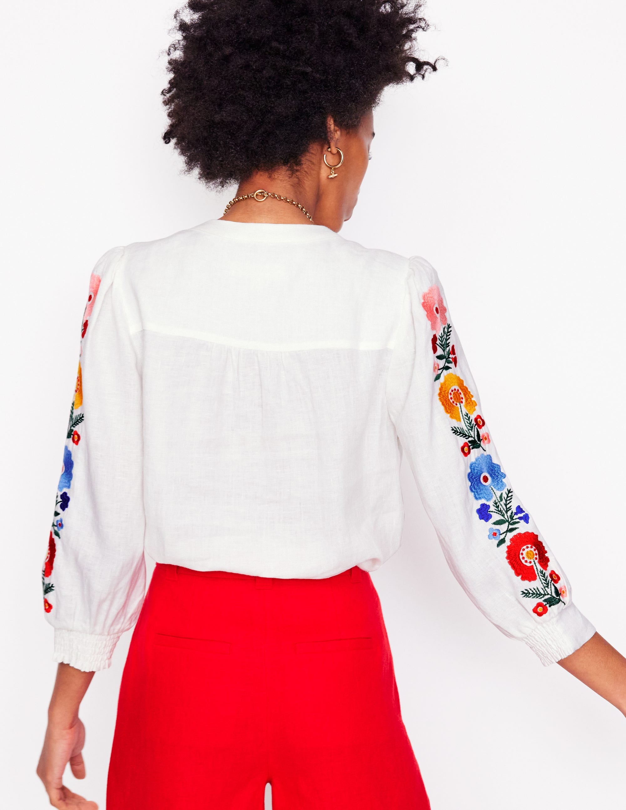 Alicia Women's Linen Blouse White Floral Embroidered Summer Tops - Perfect for Beach Vacation, Boho Chic Outfits & Casual Wear