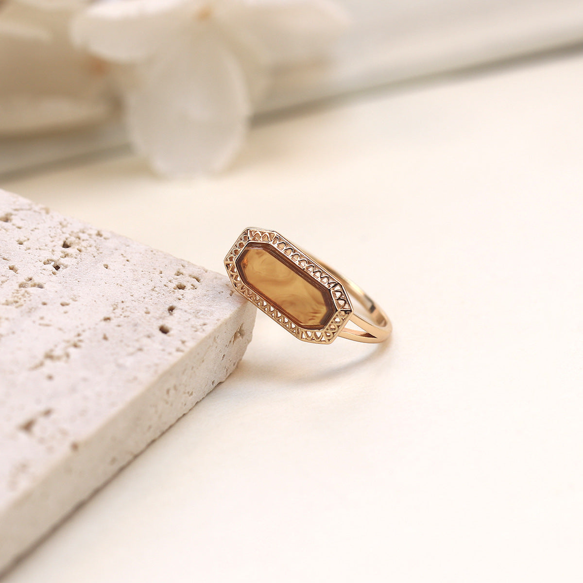 Vintage Baguette Lab-Created Baltic Amber Rings for Women | HJZB 230 | Elegant Jewelry for Everyday Wear, Special Occasions & Gift Giving